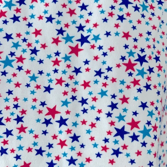 Lands end cotton star collar shirt buttons bottom side slits red white blue top - Picture 3 of 11